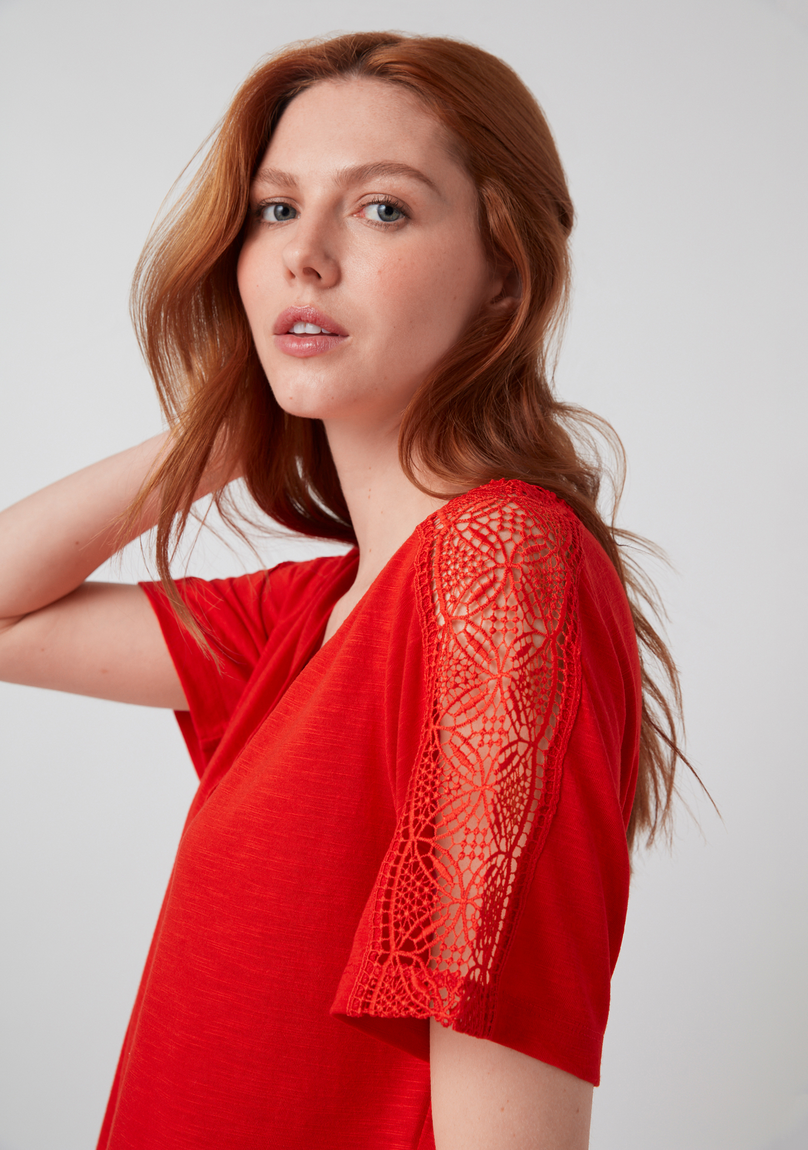 Short Sleeve Crochet Detail Top