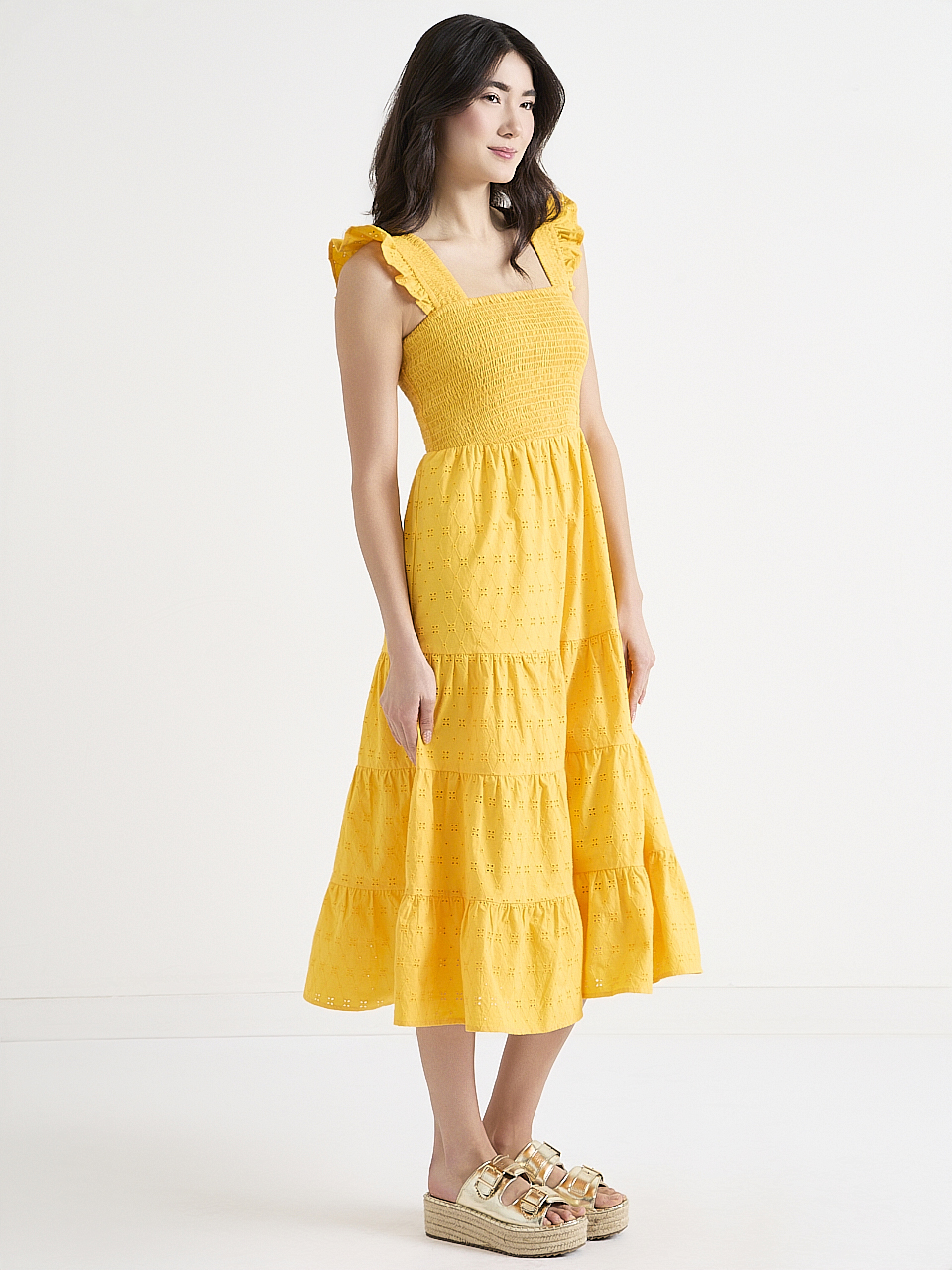 Smocked Bodice Sleeveless Midi Dress