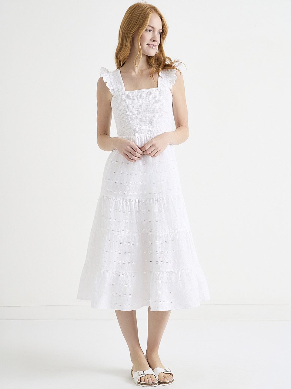 Smocked Bodice Sleeveless Midi Dress