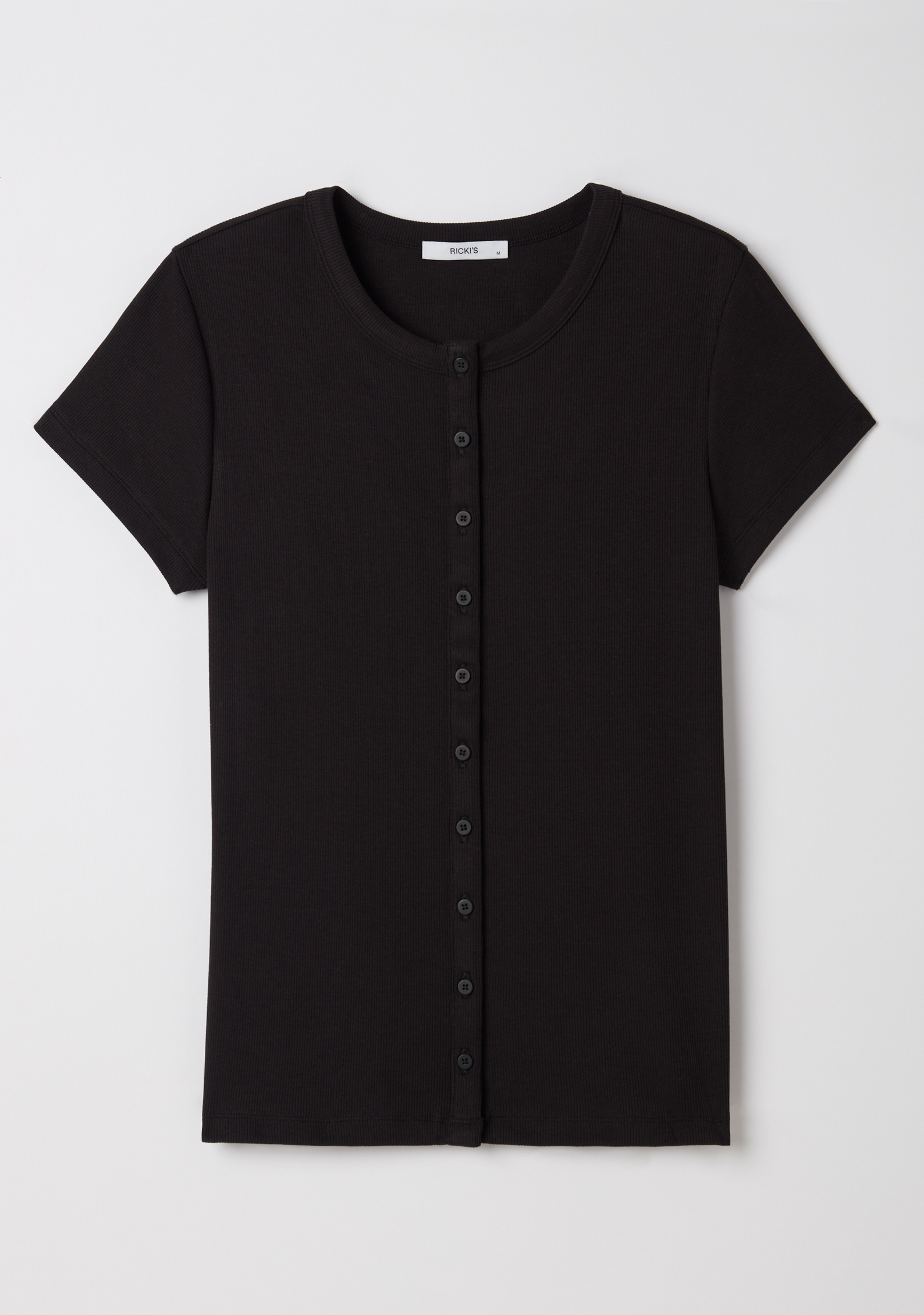 Short Sleeve Ribbed Top Black