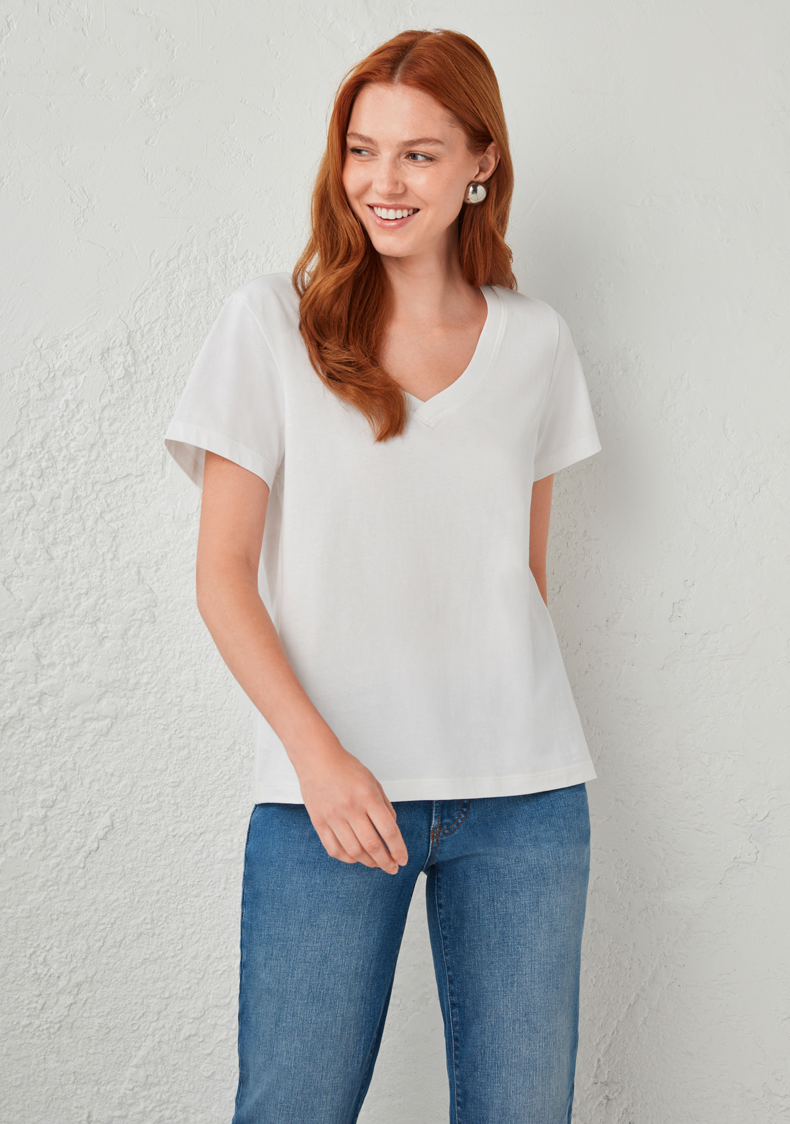 Short Sleeve V-Neck Tee White