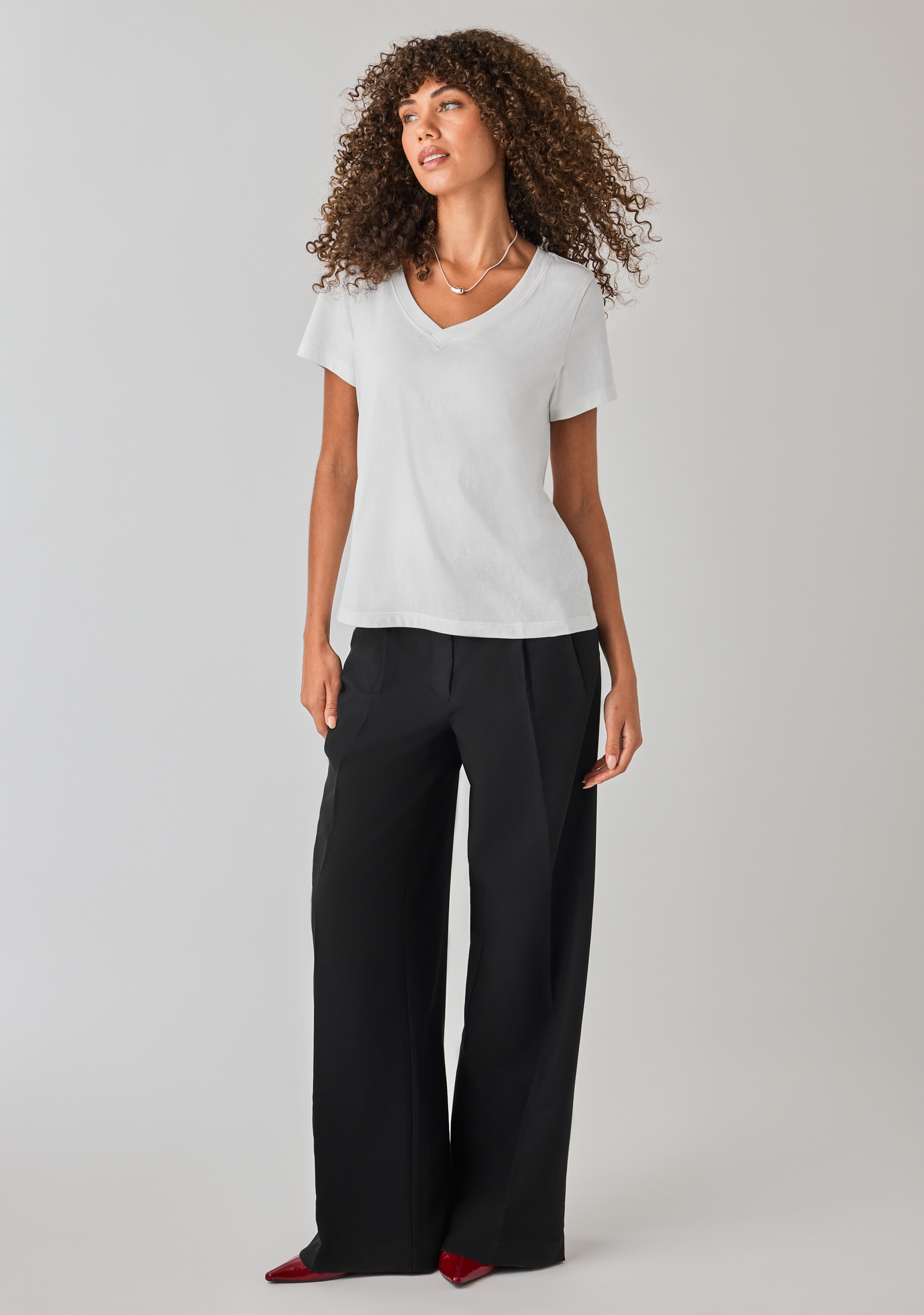 Short Sleeve V-Neck Tee White