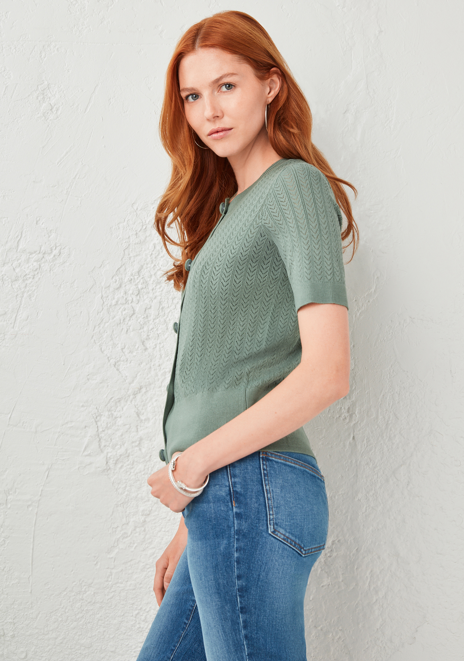 Short Sleeve Button Front Cardigan Olive
