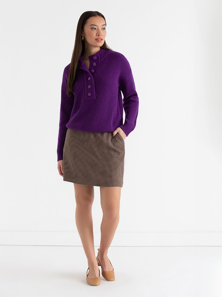 Shaker Stitch Henley Sweater
