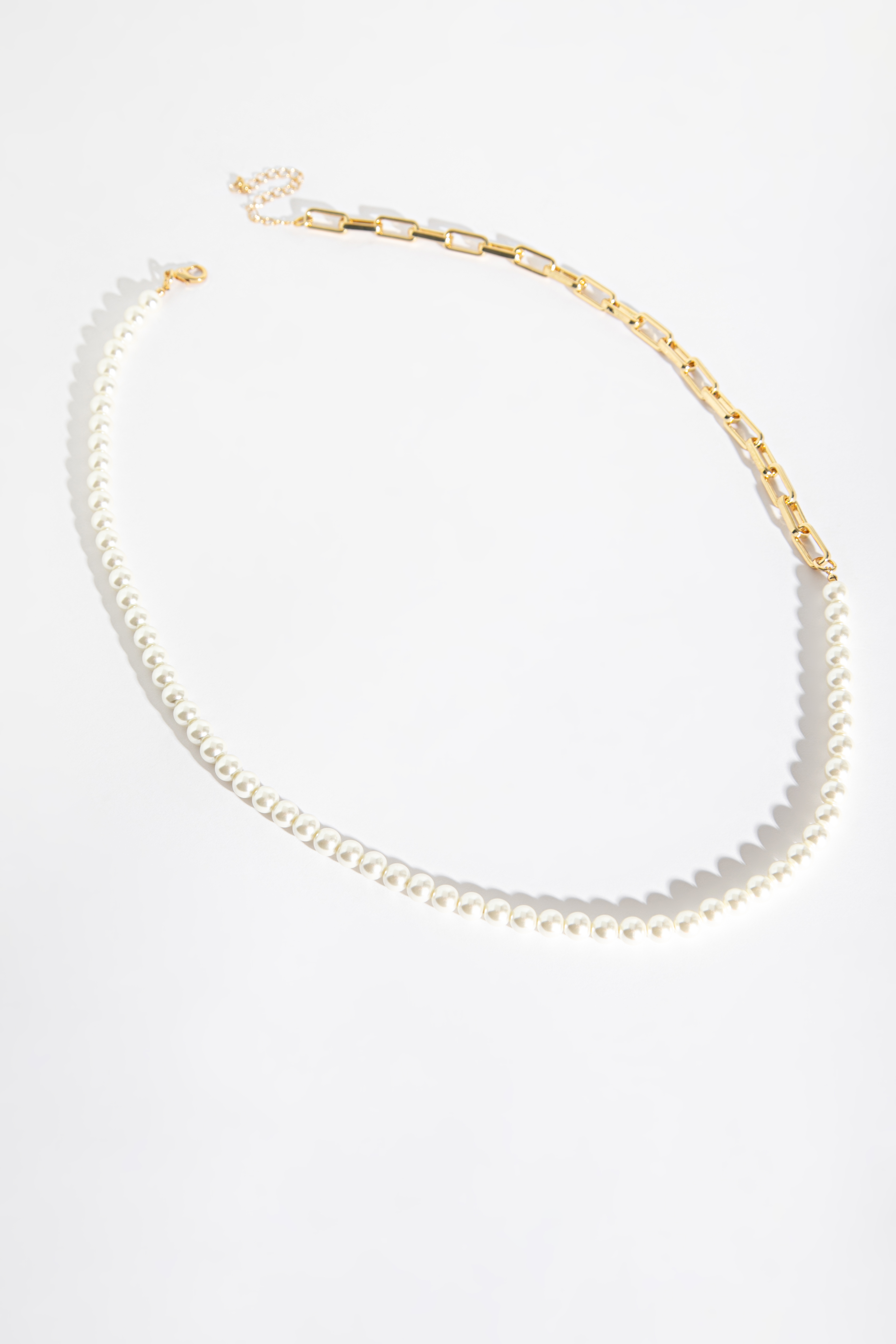 Glass Pearls and Gold Paper Clip Chain Necklace