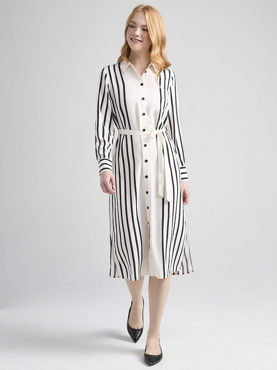 Long Sleeve Midi Shirt Dress in Stripe | Ricki's