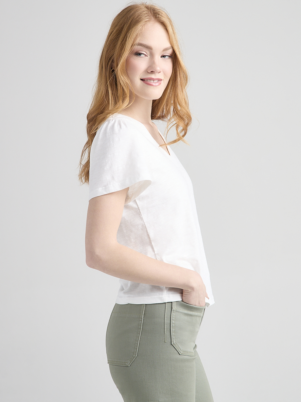 Short Sleeve V-Neck Embroidered Top in Ivory | Ricki's