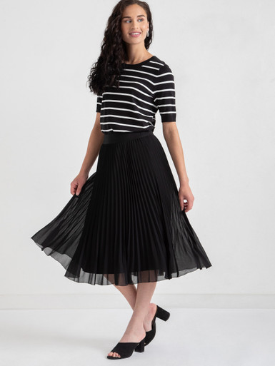 Short Black Chiffon Release Pleat Midi Skirt | Ricki's