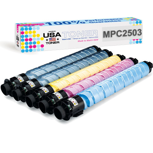 Compatible Toner for Ricoh MPC2003, MP C2503, MP C2004, MP C2504, Lanier, Savin MP C2003, MP C2503 printers (CMYK, 5 cartridges)