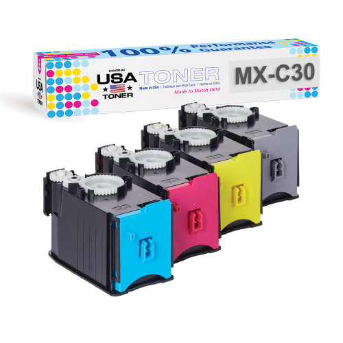 Compatible Replacement for Sharp MX-C30NT, MX-C250F, C300P, C300W, C301W, C303W, C304W, C305W, C306W (Black, Cyan, Yellow, Magenta, 4 Pack)