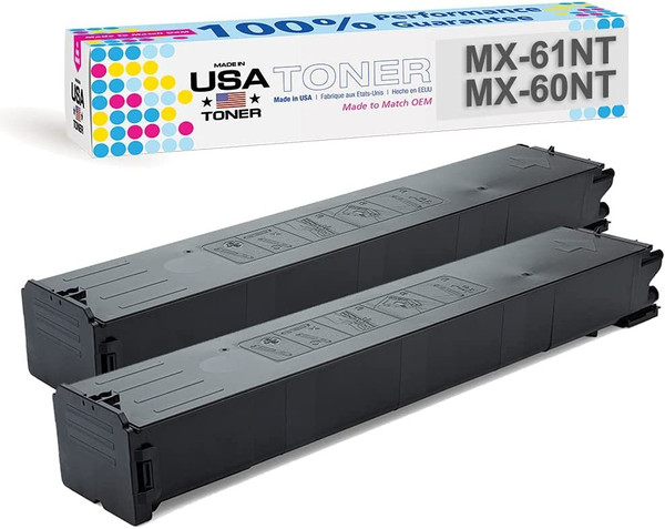 Compatible Sharp MX-61NTBA black toner cartridges, 2-pack – Made in USA high-yield replacement