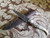Antiqued antler handle patch knife with pewter bolster & embossed sheath