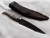Antiqued antler handle patch knife with pewter bolster & embossed sheath