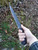 Cherry handle longhunter knife with checkering and dots