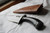 Broad bladed belt knife with horn handle and iron fittings