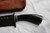 Broad bladed belt knife with horn handle and iron fittings