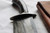 Broad bladed belt knife with horn handle and iron fittings