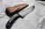 Broad bladed belt knife with horn handle and iron fittings