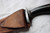 Broad bladed belt knife with horn handle and iron fittings