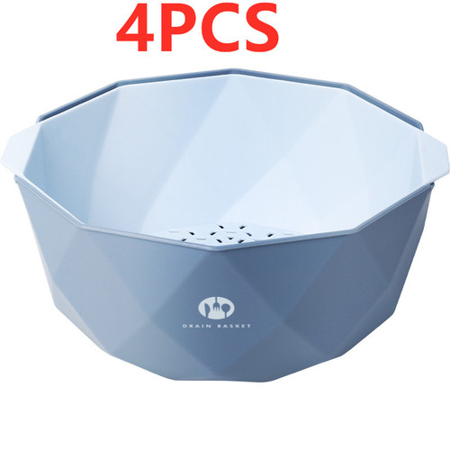Color: Blue, style: S 4pcs - Double-Layer Vegetable Sink Plastic Drain Basket