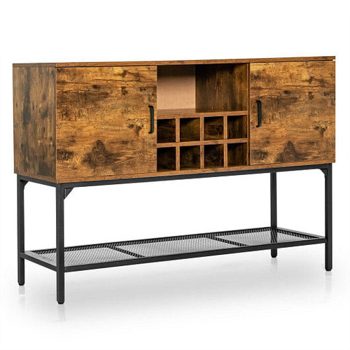 Industrial Kitchen Buffet Sideboard with Wine Rack and 2 Doors-Rustic Brown - Color: Rustic Brown