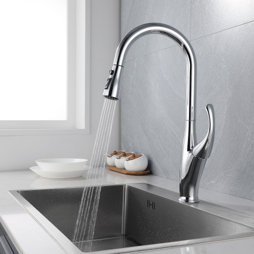 Kitchen Faucet with Pull Down Sprayer Chrome, High Arc Single Handle Kitchen Sink Faucet , Commerci