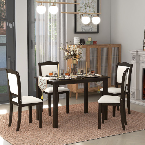 TREXM 5-Piece Wood Dining Table Set Simple Style Kitchen Dining Set Rectangular Table with Upholste