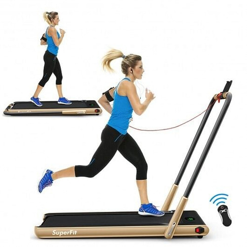 2-in-1 Folding Treadmill with Remote Control and LED Display-Golden - Color: Golden - Size: 2-2.75 