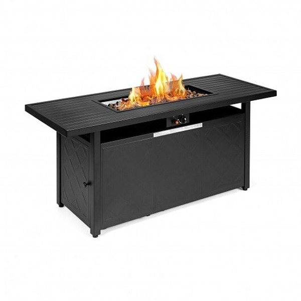 57 Inch 50 000 BTU Rectangular Propane Outdoor Fire Pit Table-Black - Color: Black