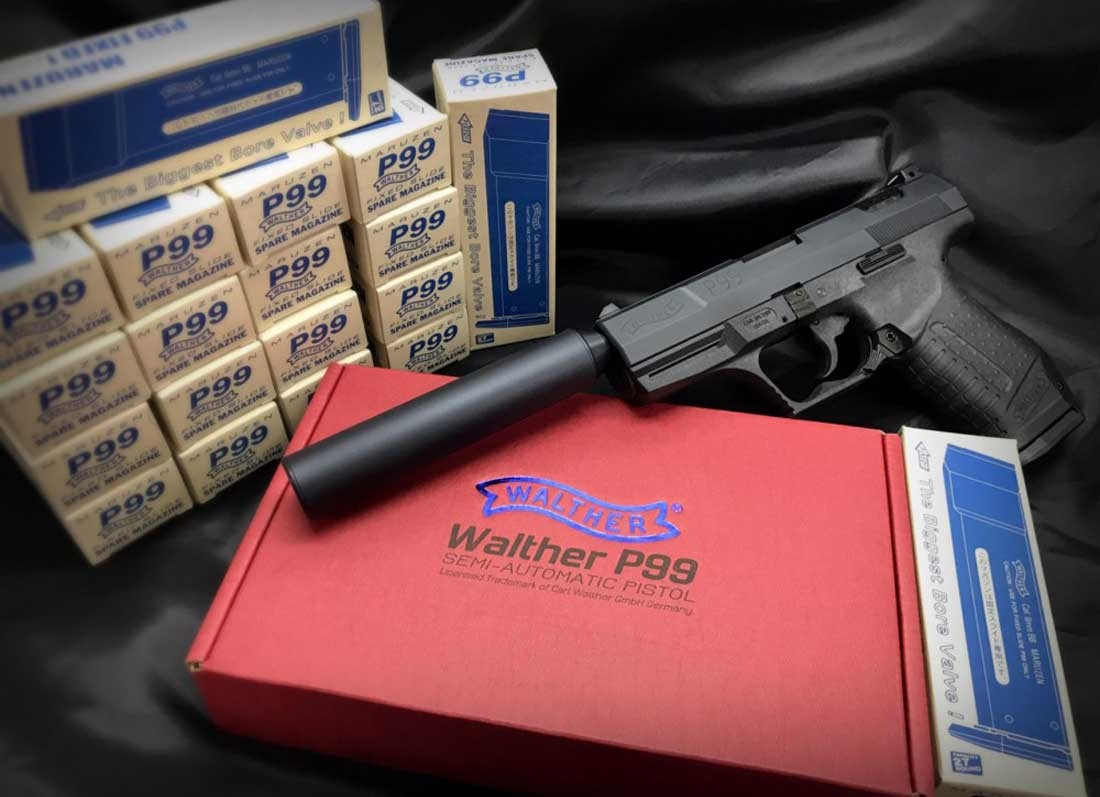 Maruzen Walther P99 Fixed Slide Gas Airsoft Pistol with Silencer