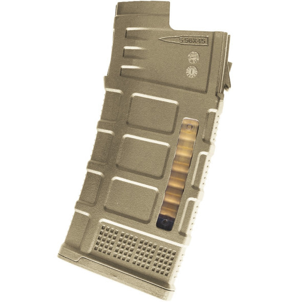 Nuprol AUG Bullet Window Mid Cap 70 Rounds Airsoft Rifle Magazine in Desert Tan