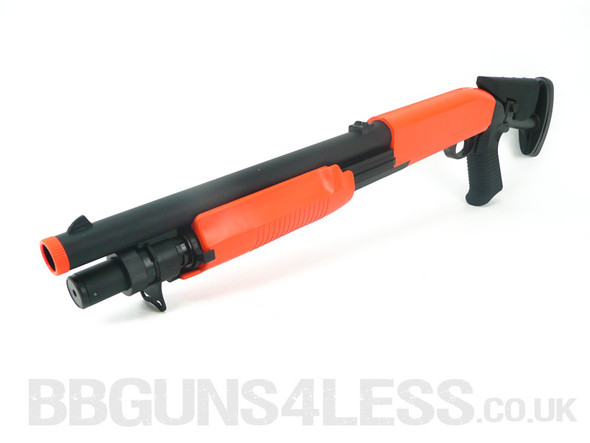 Double Eagle M56C Pump Action Tri-Shot Airsoft Shotgun in Orange