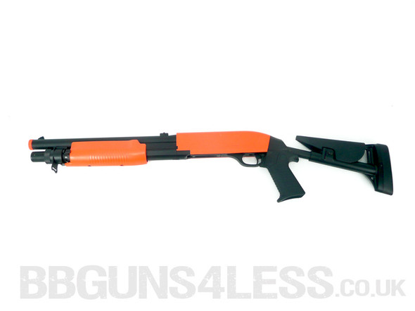 Double Eagle M56C Tri-Shot Pump Action Airsoft Shotgunin Orange/Black Double Eagle M56C Tri-Shot Pump Action Airsoft Shotgunin Orange/Black