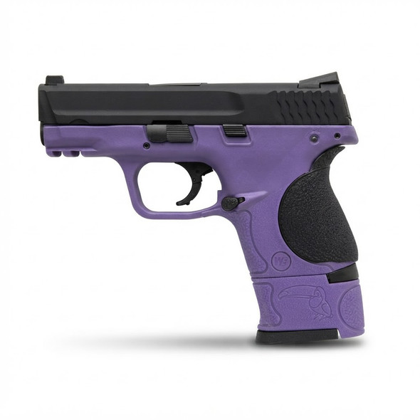 WE Little Bird 3.8 M&P GBB Airsoft Pistol in Purple (2x Mag Version), left profile on white