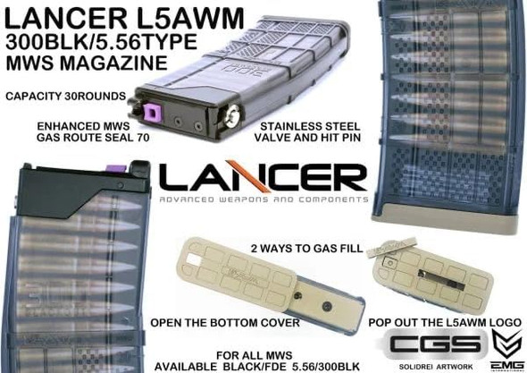 Lancer L5AWM Airsoft Rifles Gas Magazine in Desert Tan (Fits CGS & TM MWS Systems) Lancer L5AWM Airsoft Rifles Gas Magazine in Desert Tan (Fits CGS & TM MWS Systems)