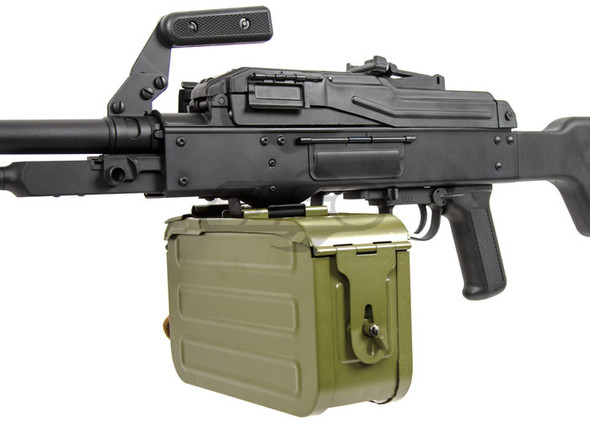 A&K PKM Airsoft Rifle with Drum Magazine in Tactical Black