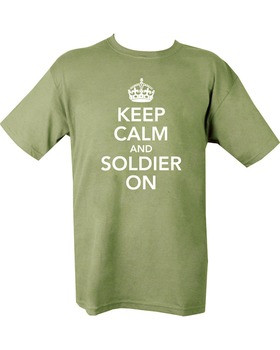 Kombat UK - Mens Military Printed Keep Calm & Soldier On T-Shirt in Olive Green