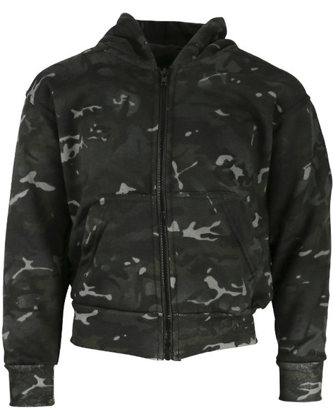 Kombat UK - Kids Full Length Zip Hoodie with Fleece Lined in Black Camouflage