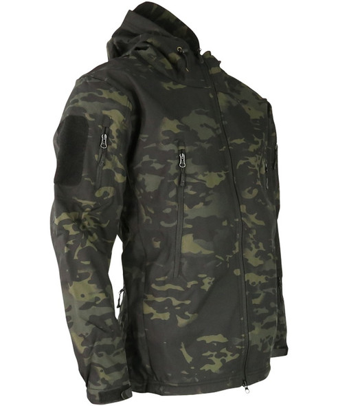 Kombat UK Patriot Soft Shell Shark Skin Tactical Jacket with Multiple Pockets in Black Camo
