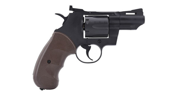 Hwasan 1312 Co2 Powered Metal Airsoft Revolver 2.5" in Black with Brown Grip