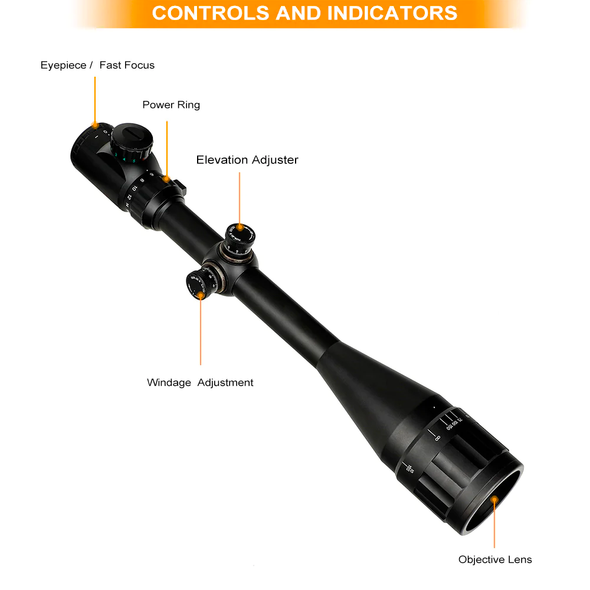 Skirmish Tactical 6-24X50 AOEG Hunting Rifle Scope with Scope Rings Illuminated in Black