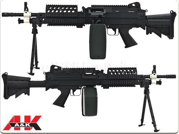 A&K MK46 Airsoft AEG Rifle with Retractable Stock and Bipod in Black