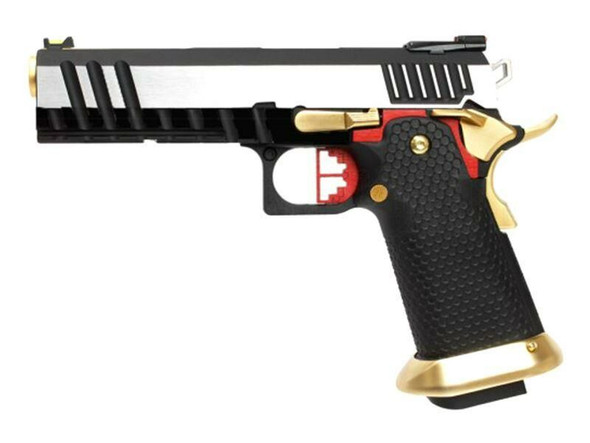 Armorer Works Custom Hi-Capa Gas Blowback Airsoft Pistol in Silver Slide with Gold Barrel ( AW-HX2031)
