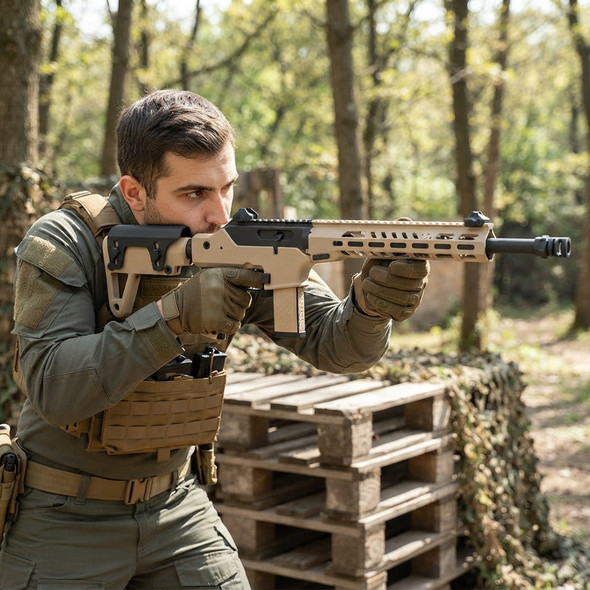 Vorsk VMP-2MD Gas Blowback Airsoft Rifle with Adjustable Stock in Desert Tan (300 FPS / Fixed Semi Auto)