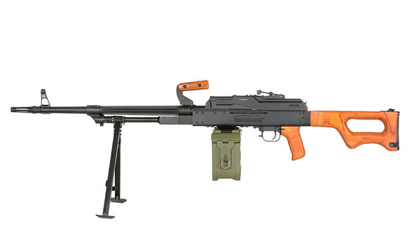 A&K - PKM Airsoft AEG Rifle with Sound Drum Magazine in Real Wood Finish