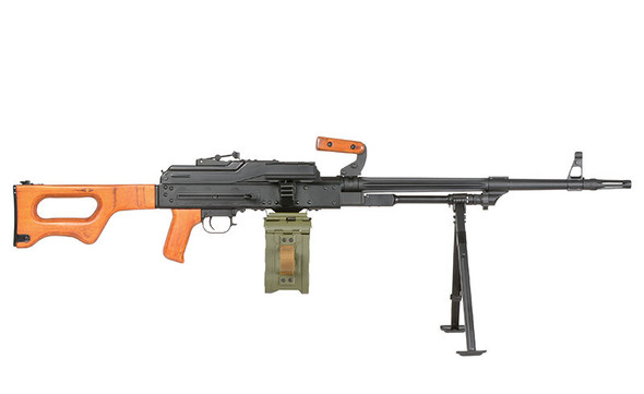 A&K - PKM Airsoft AEG Rifle with Sound Drum Magazine in Real Wood Finish