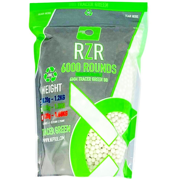 Nuprol RZR Airsoft Bio Tracer BB Pellets 0.20g in Green (6000 Rounds)