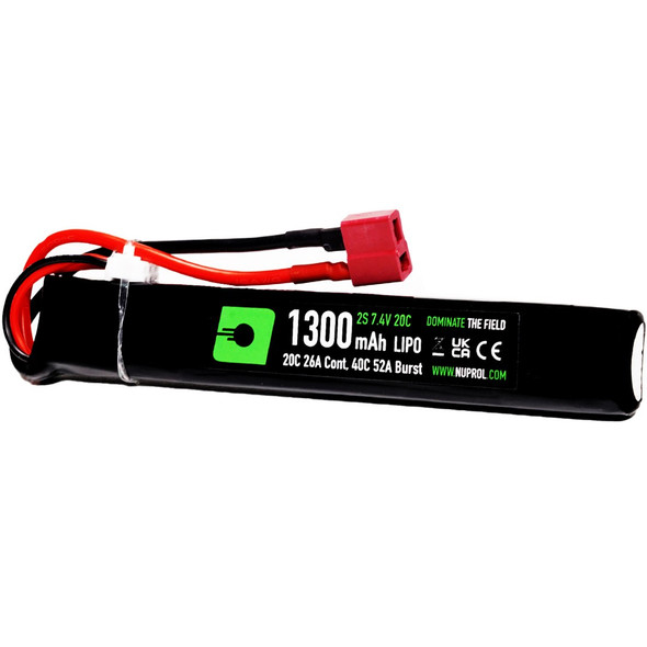 Nuprol 1300mAh 7.4V 20C LiPo Airsoft Stick Battery with Deans Connector