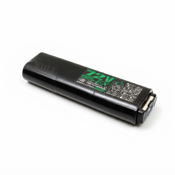 High-angle studio shot of the Tokyo Marui 7.2V 500mAh EX Battery MP7/Mac-10/Vz.61 against a white background.