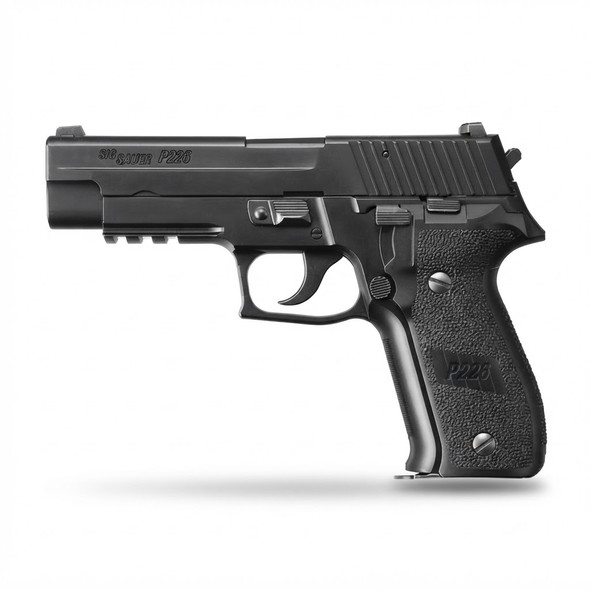 Left profile view of the Tokyo Marui Sig Sauer P226 Railed Frame GBB Pistol showing the slide and frame.